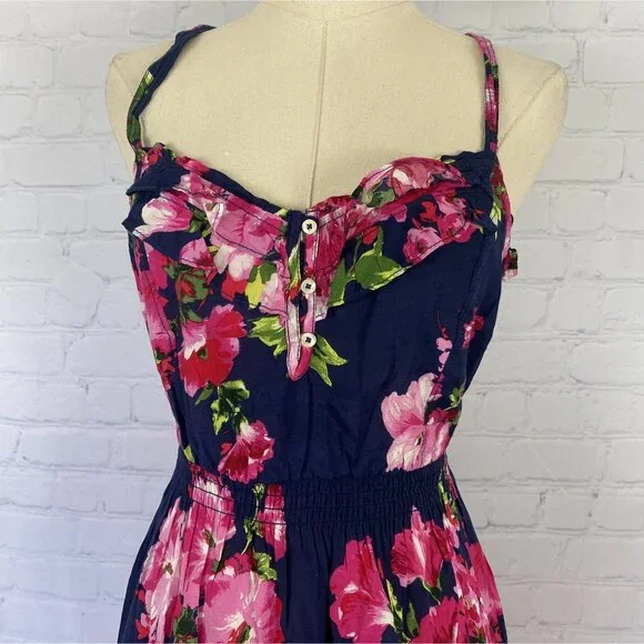 ⭐ 3/$15 Hollister Small Blue Pink Floral Y2K Ruffle Babydoll Mini Dress - Picture 3 of 11